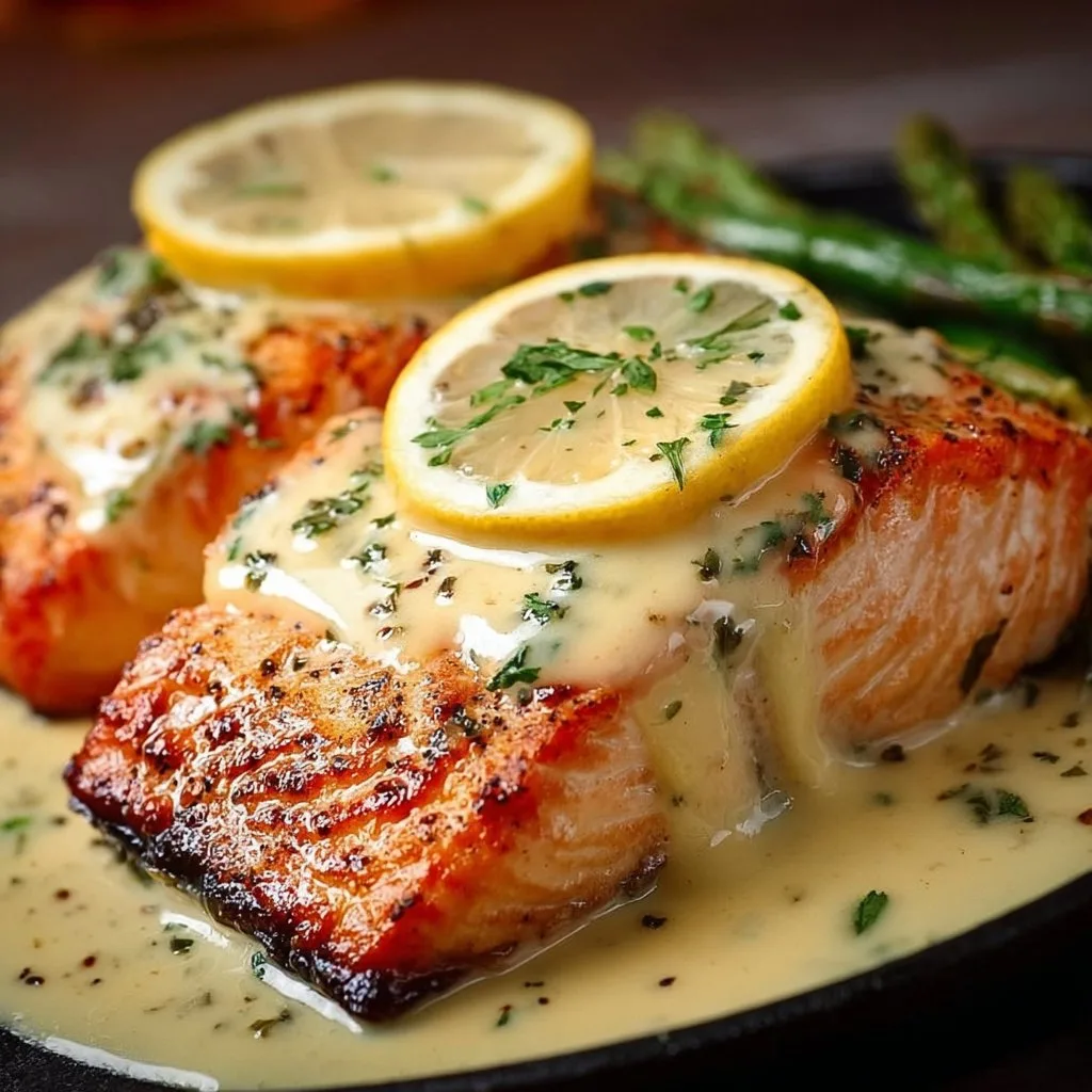Baked Salmon with Lemon Butter Cream Sauce