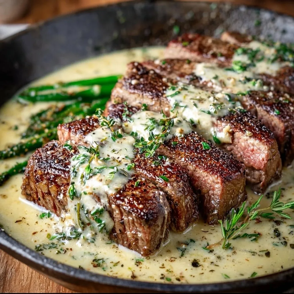 Garlic Butter Steak With Parmesan Cream Sauce