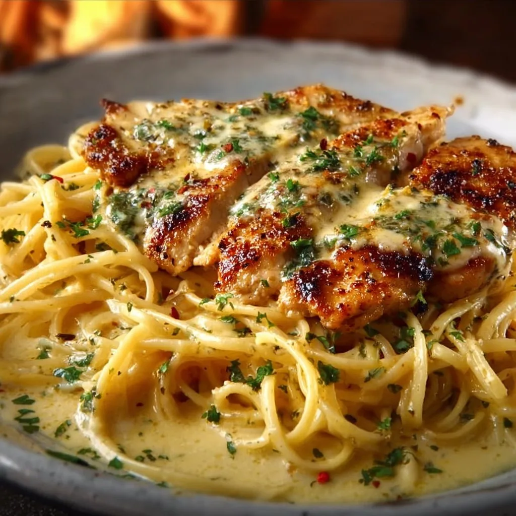 Garlic Parmesan Chicken Spaghetti in Spicy Cajun Cream Sauce