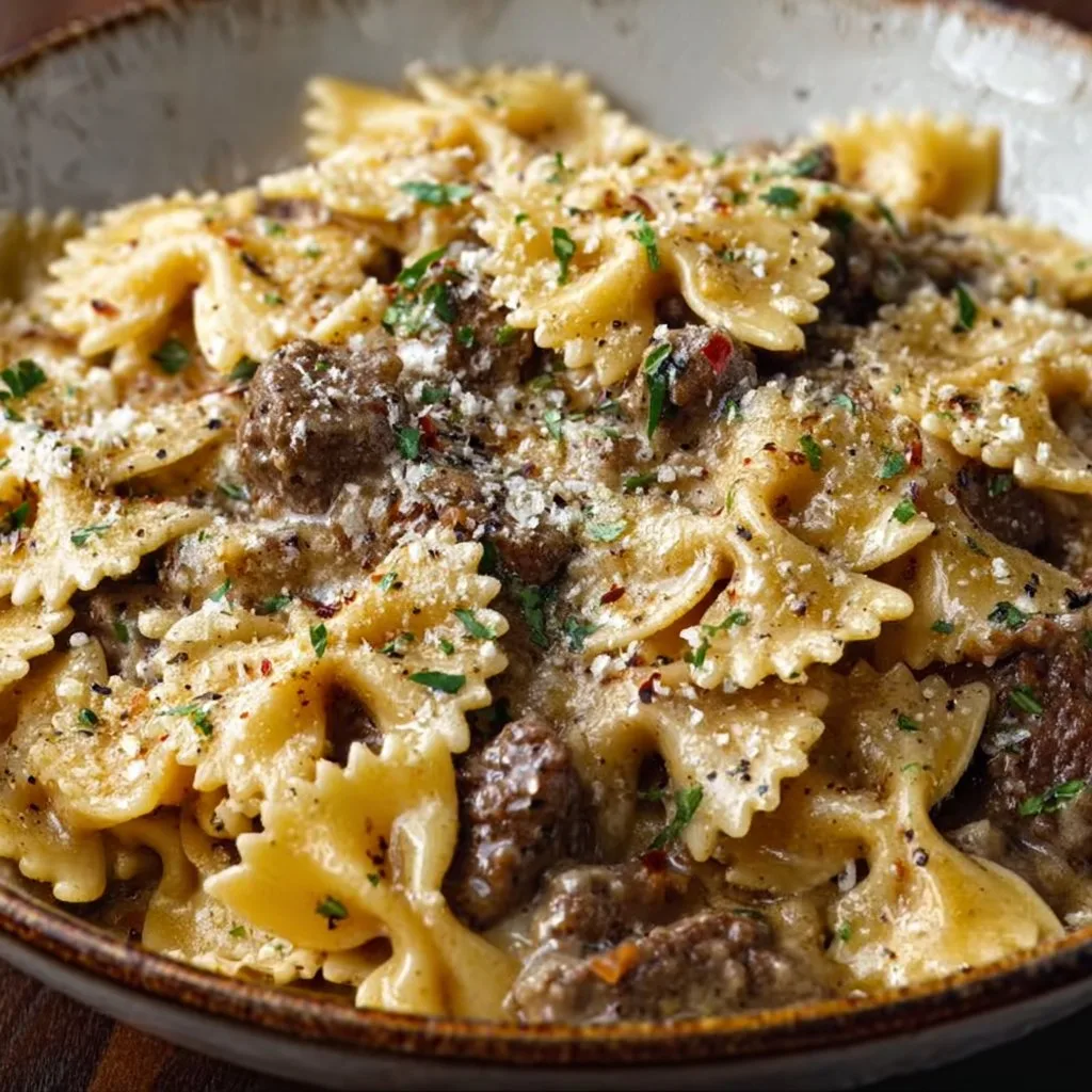 Creamy Parmesan Garlic Beef Bowtie Pasta Recipe 4 Creamy Parmesan Garlic Beef Bowtie Pasta Recipe