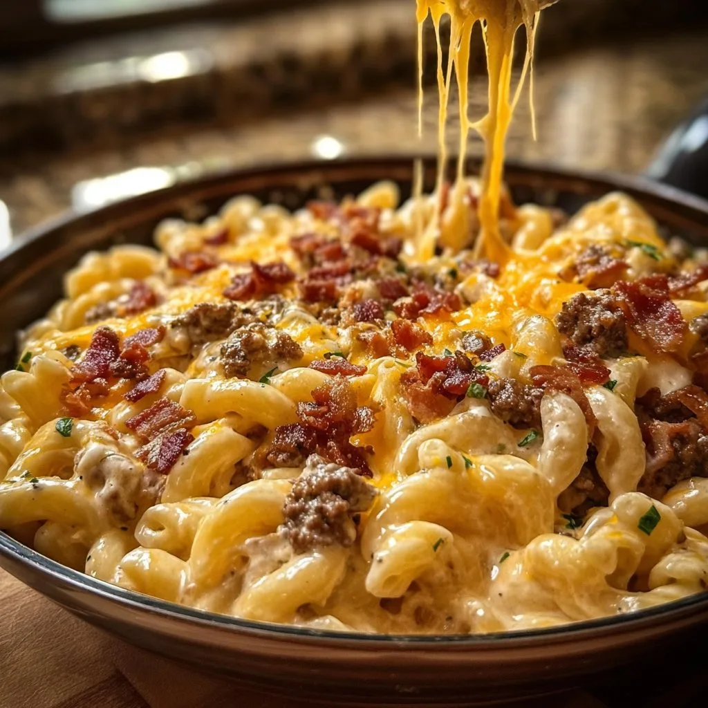 Loaded Bacon Cheeseburger Alfredo Pasta