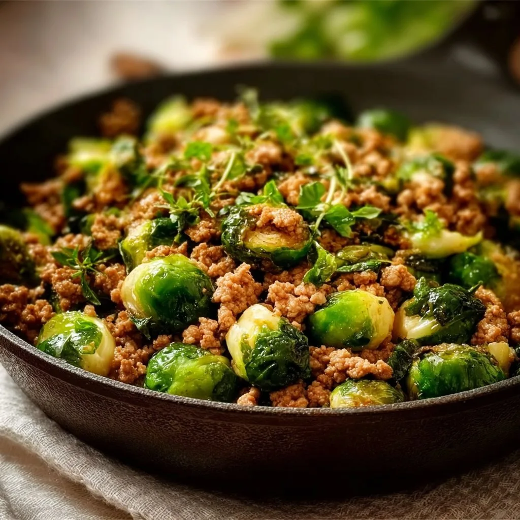 Brussels Sprouts and Ground Turkey Skillet