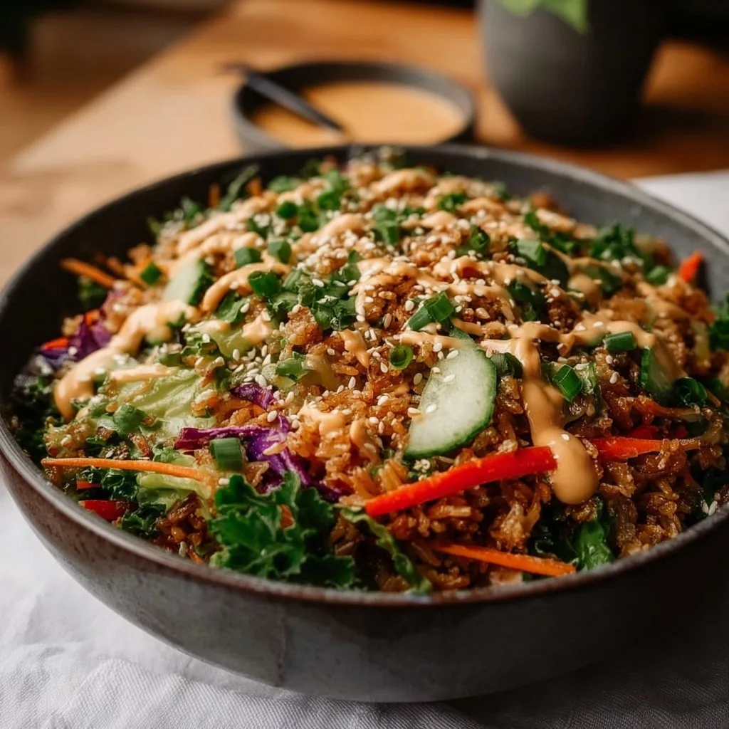 Asian Crispy Rice Salad with Peanut Sesame Dressing