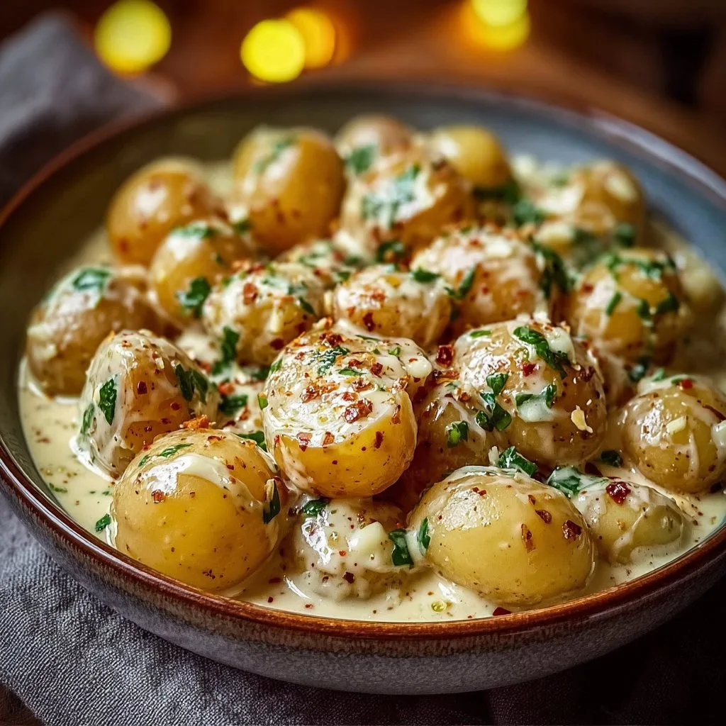 Creamy Garlic Sauce Baby Potatoes