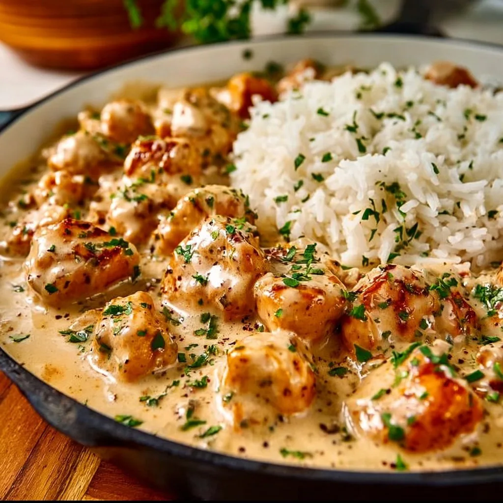 Creamy Smothered Chicken and Rice Skillet
