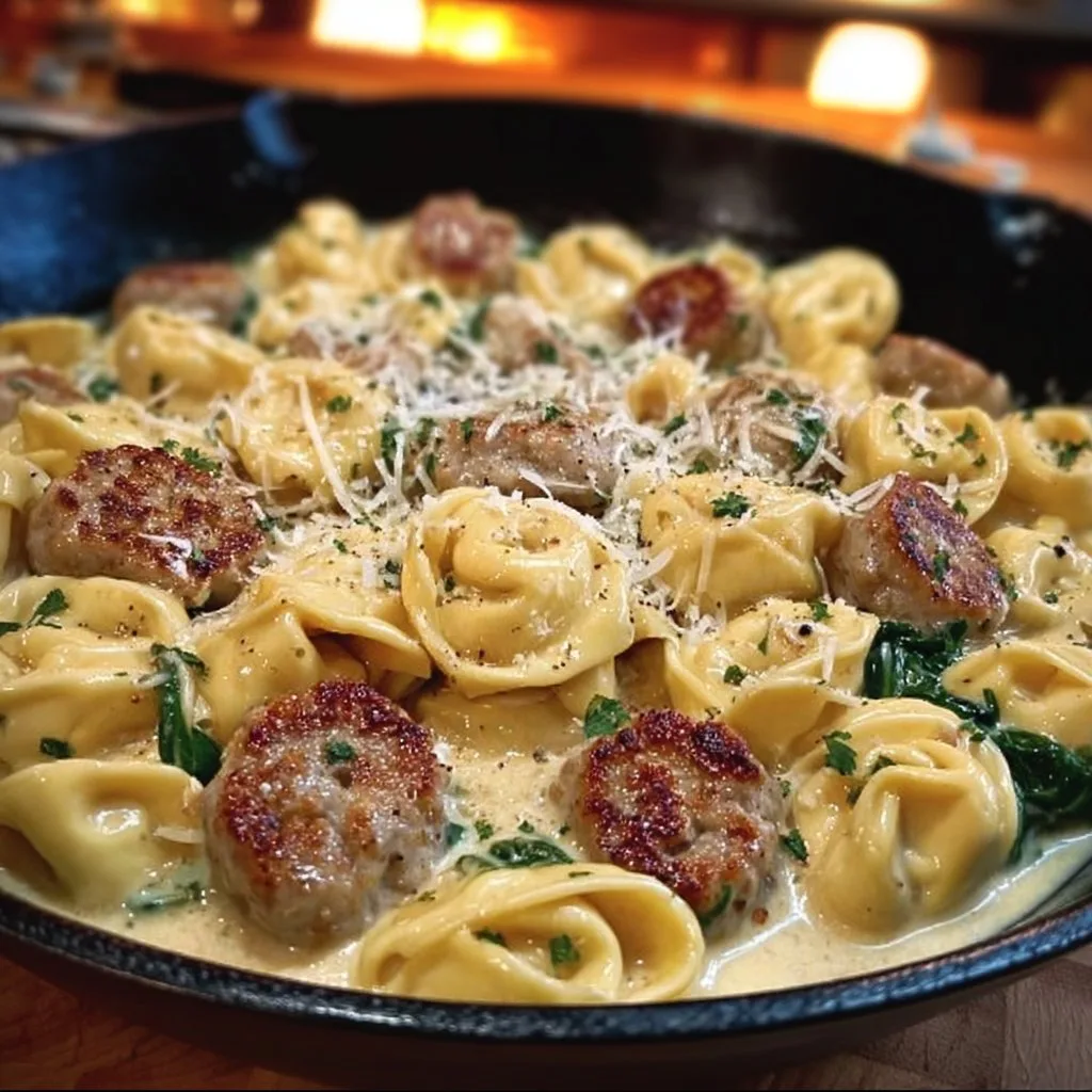 Indulge in Creamy Garlic Parmesan Sausage Tortellini Tonight!