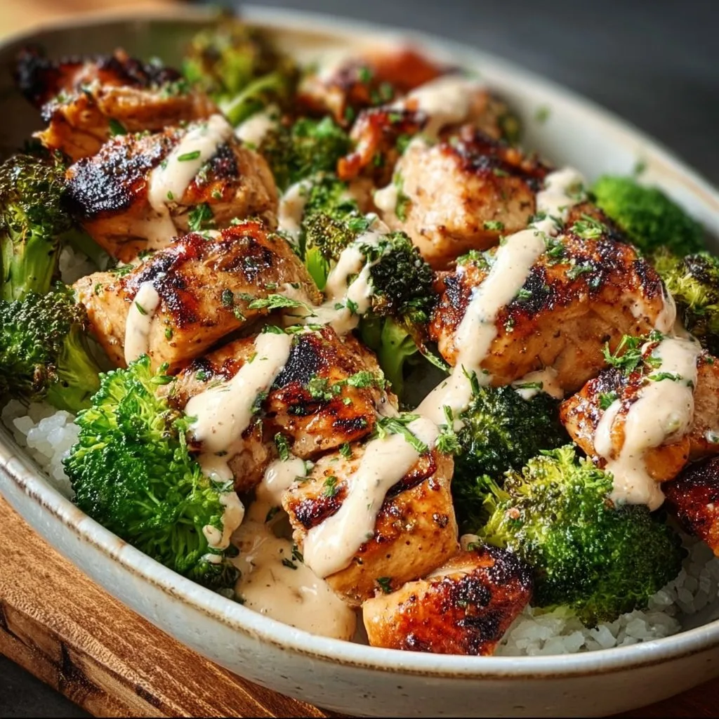 Grilled Chicken & Broccoli Bowls With Creamy Garlic Sauce Delight Your Taste Buds!