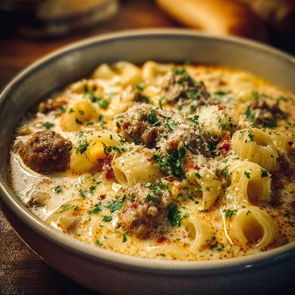 Creamy Parmesan Pasta Soup with Italian Sausage