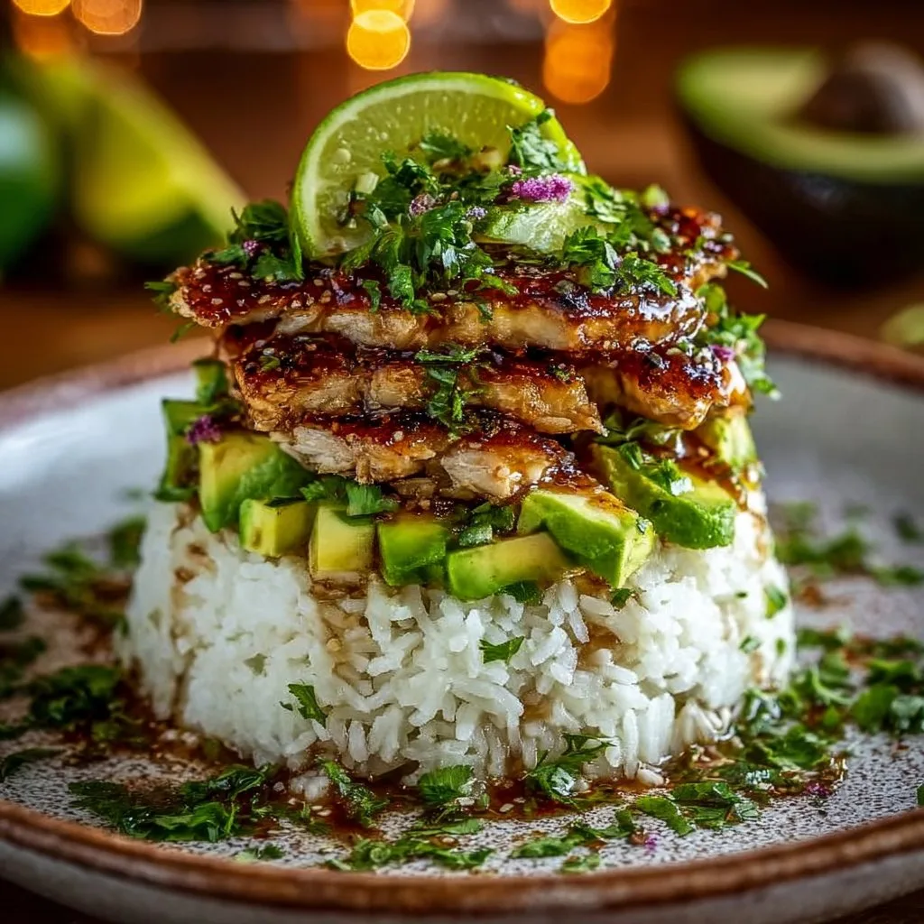 Honey Lime Chicken & Avocado Rice Stack