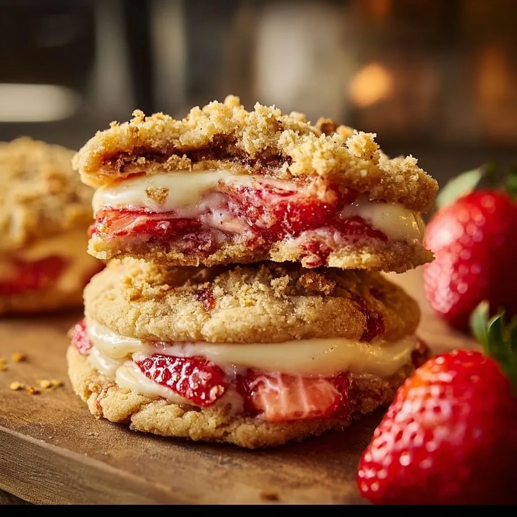 Cheesecake Stuffed Cookies with a Delicious Strawberry Crunch Twist