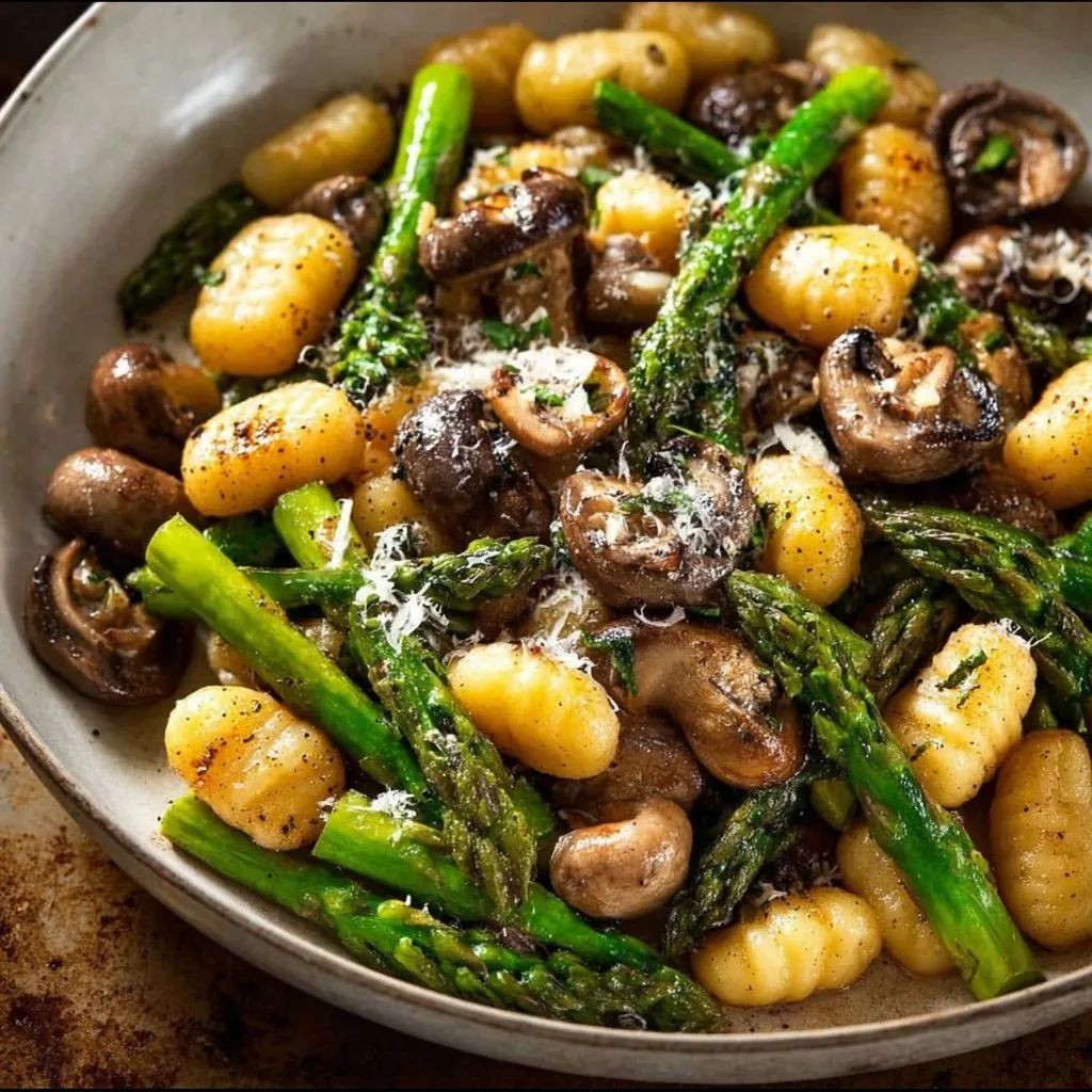 Sheet Pan Asparagus Mushroom Gnocchi Recipe