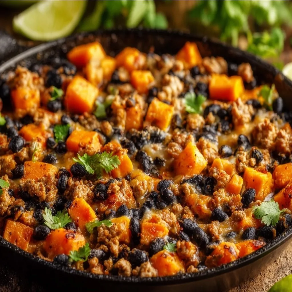 Ground Turkey Skillet with Black Beans and Sweet Potatoes