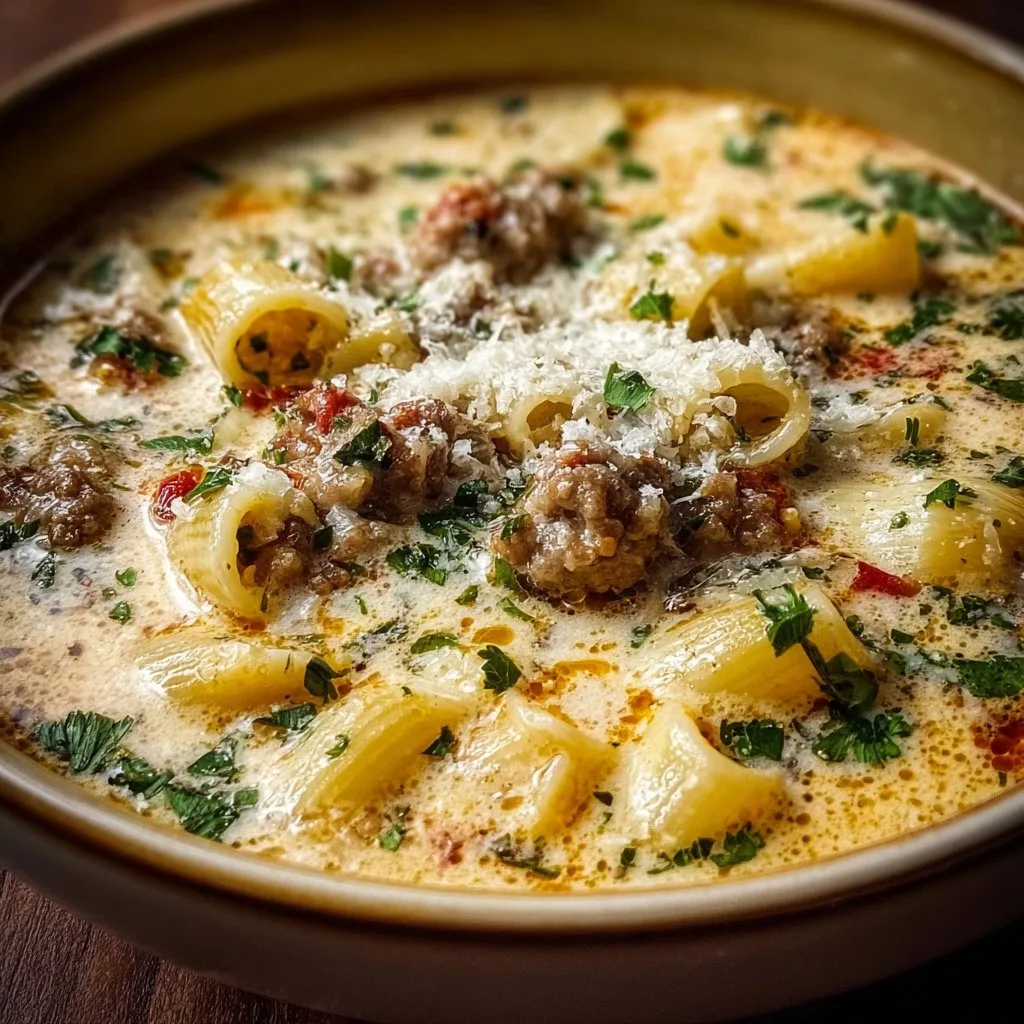 Creamy Parmesan Pasta Soup with Italian Sausage