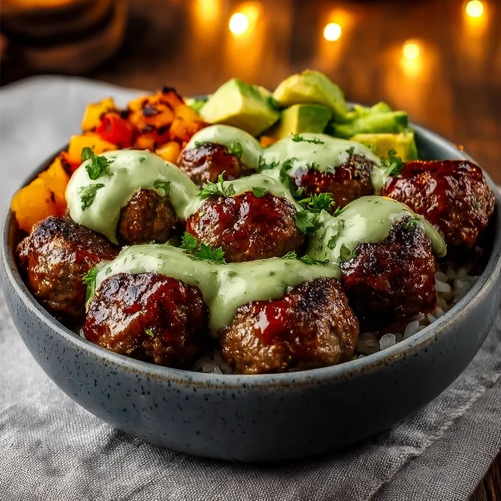 Ultimate Barbecue Meatball Bowls with Creamy Avocado Sauce