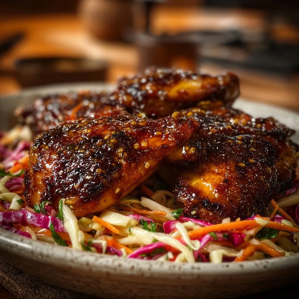 Sticky Apple Cider Chicken with Crisp Autumn Slaw