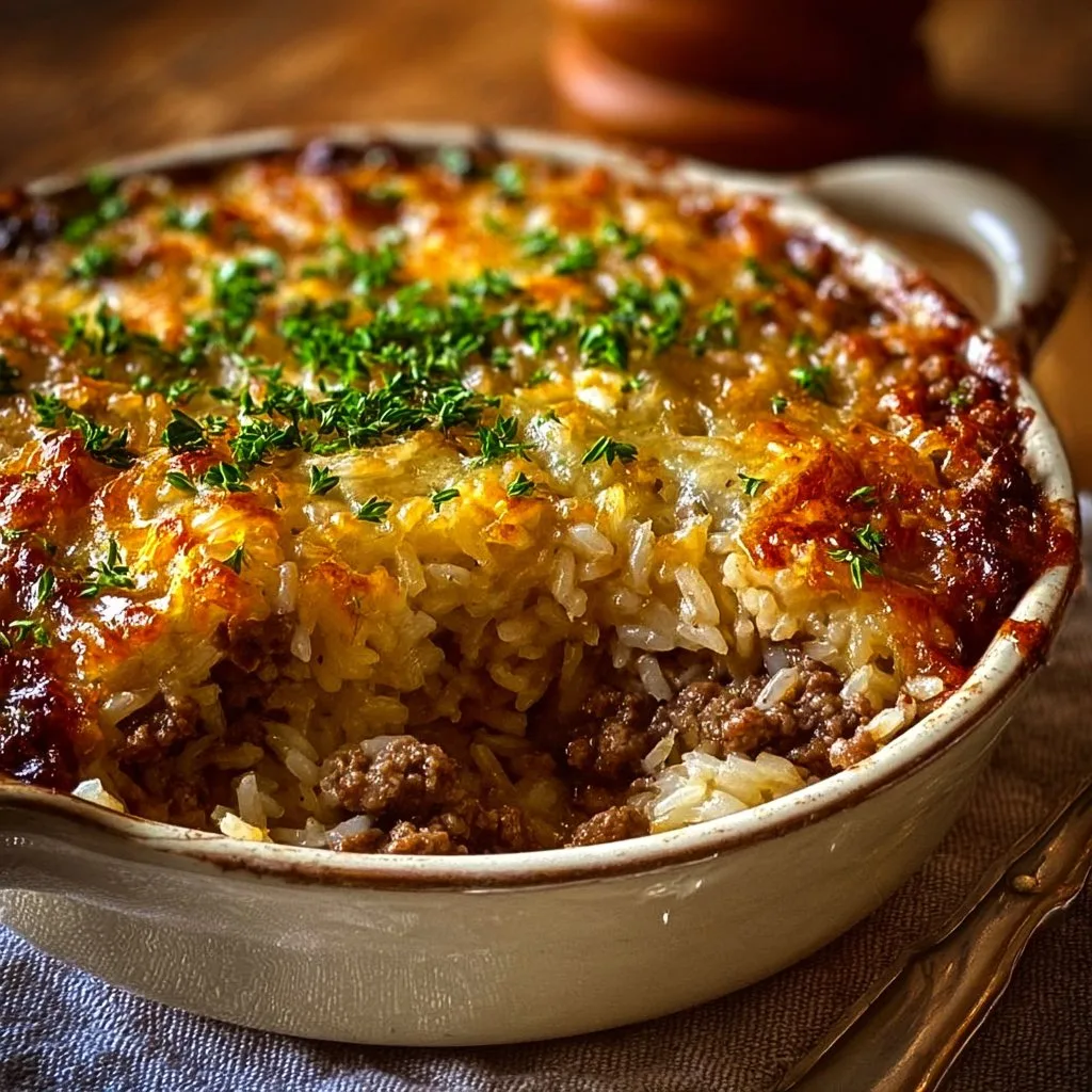 French Onion Ground Beef and Rice Casserole