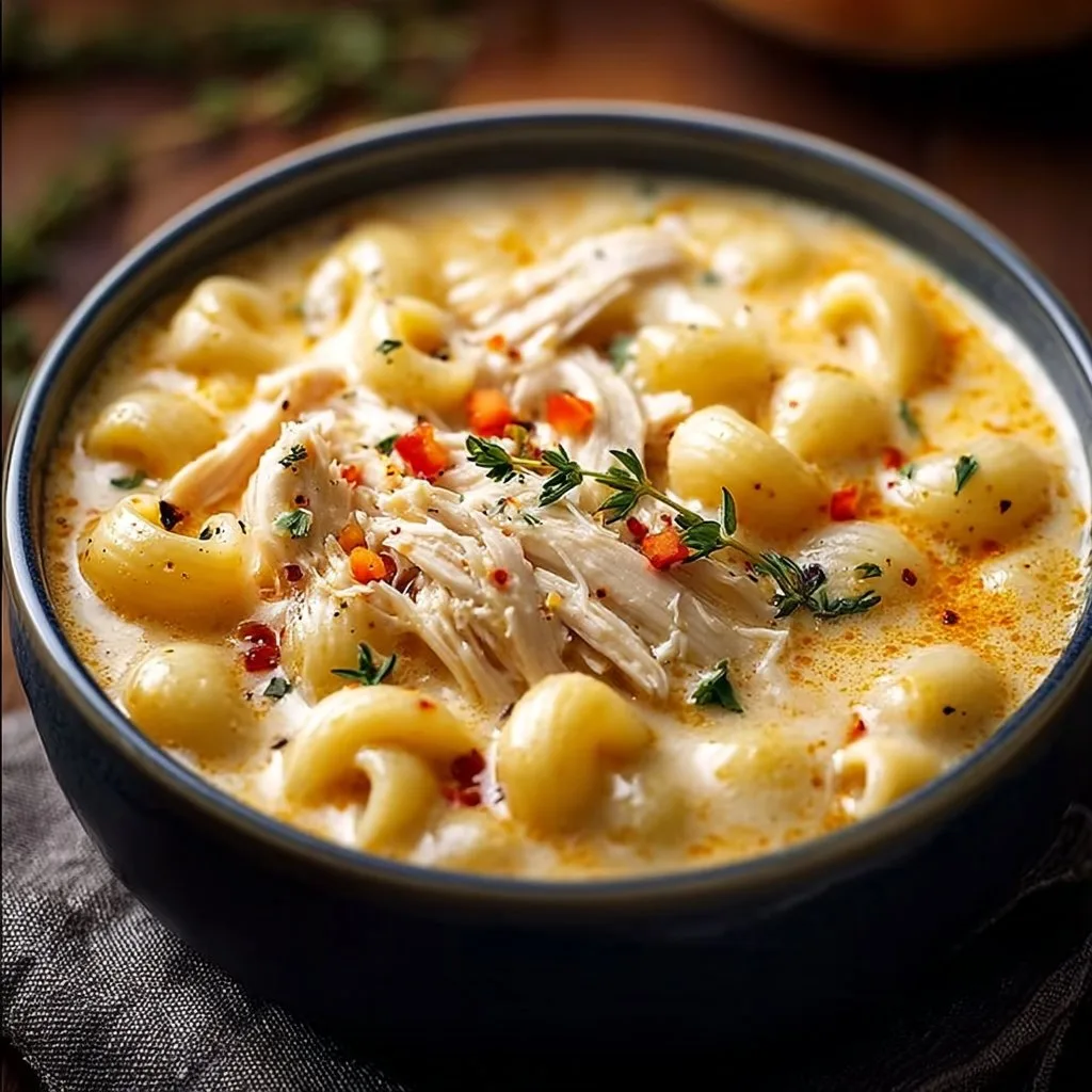 Creamy Chicken Macaroni Cheese Soup