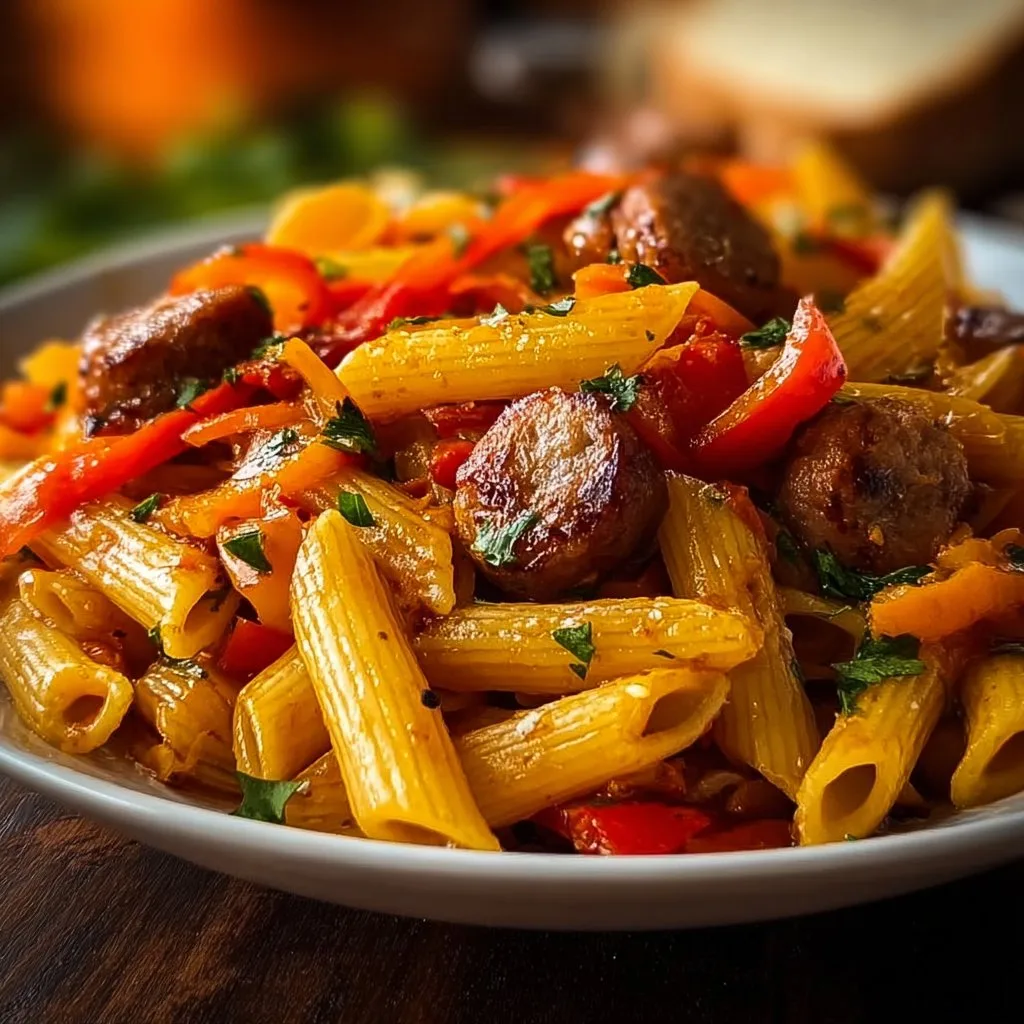 Penne with Smoky Sausage and Bell Peppers