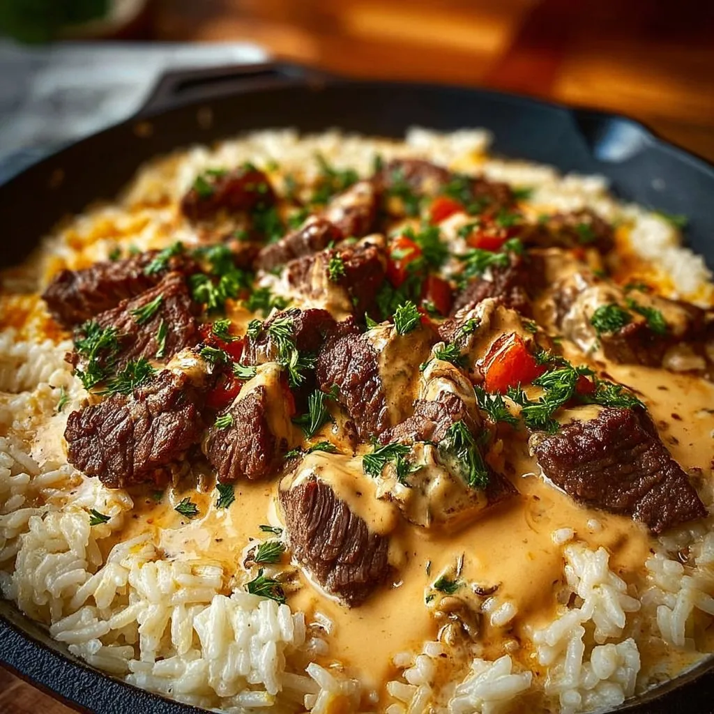One-Pan Steak Queso Rice