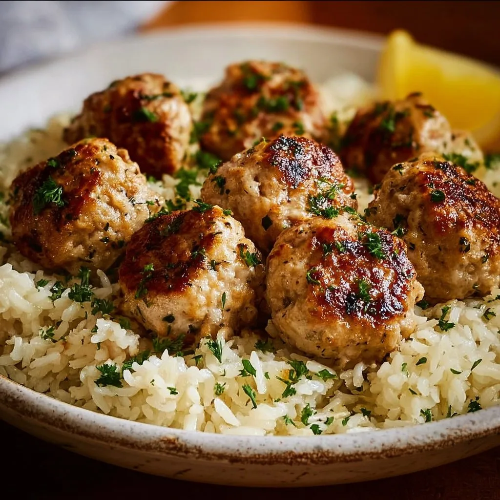 Greek Turkey Meatballs with Lemon Herb Rice