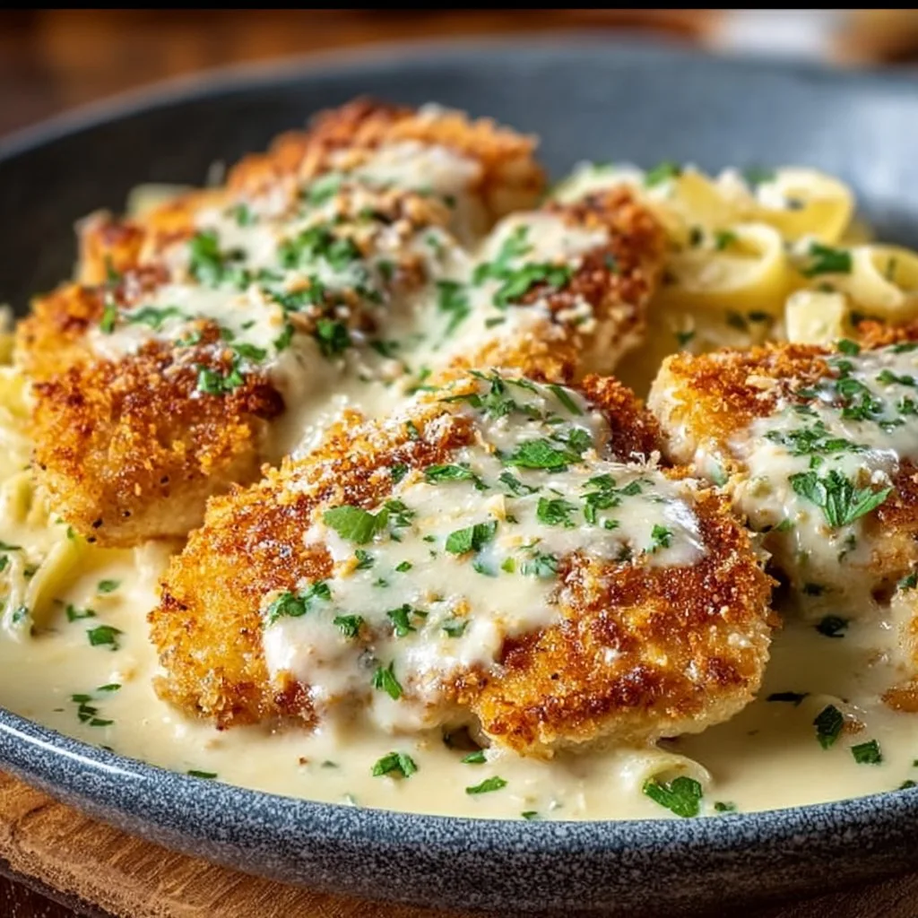 Crispy Parmesan Chicken with Alfredo Sauce
