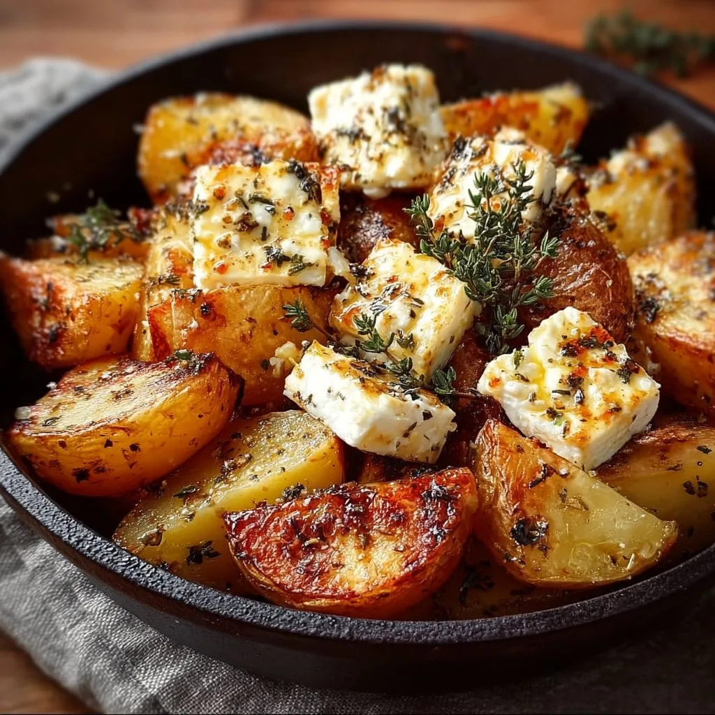 Roasted Potatoes with Baked Feta and Garlic