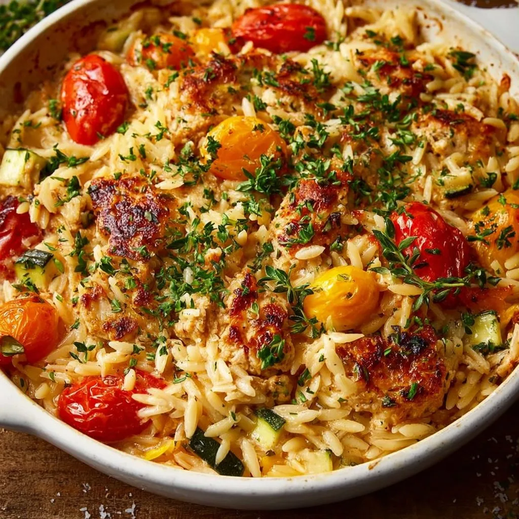 Easy Boursin Orzo Bake