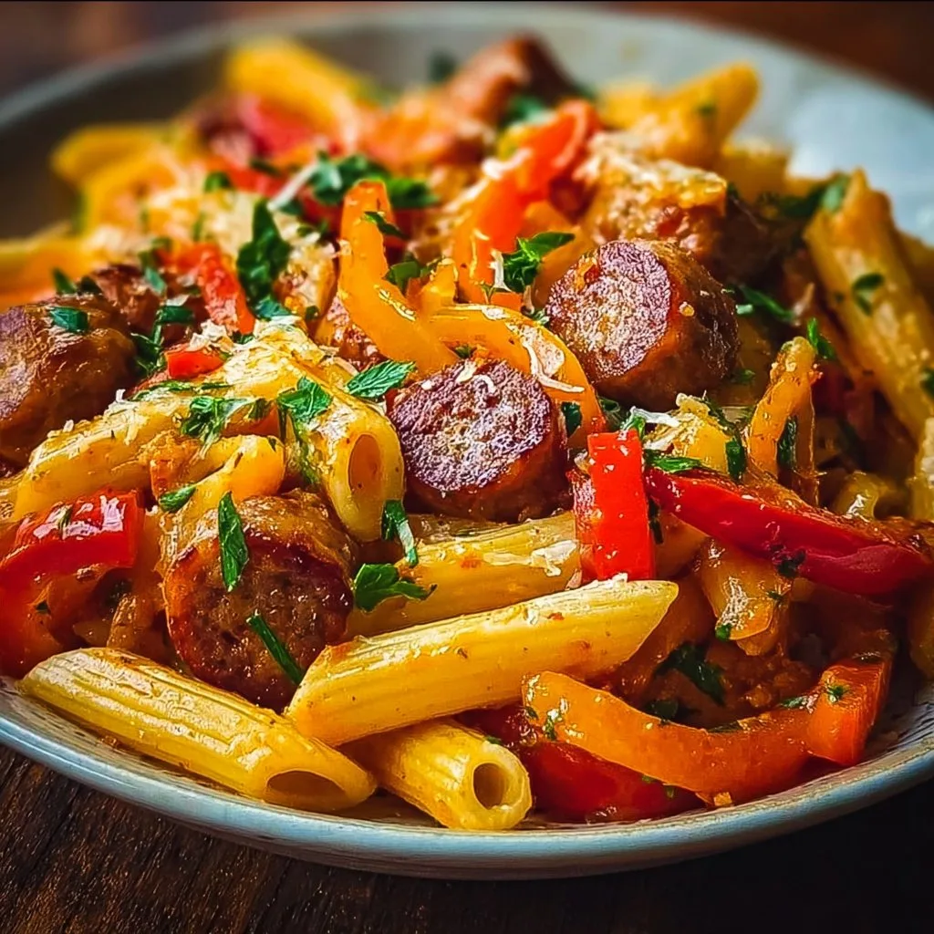 Penne with Smoky Sausage and Bell Peppers