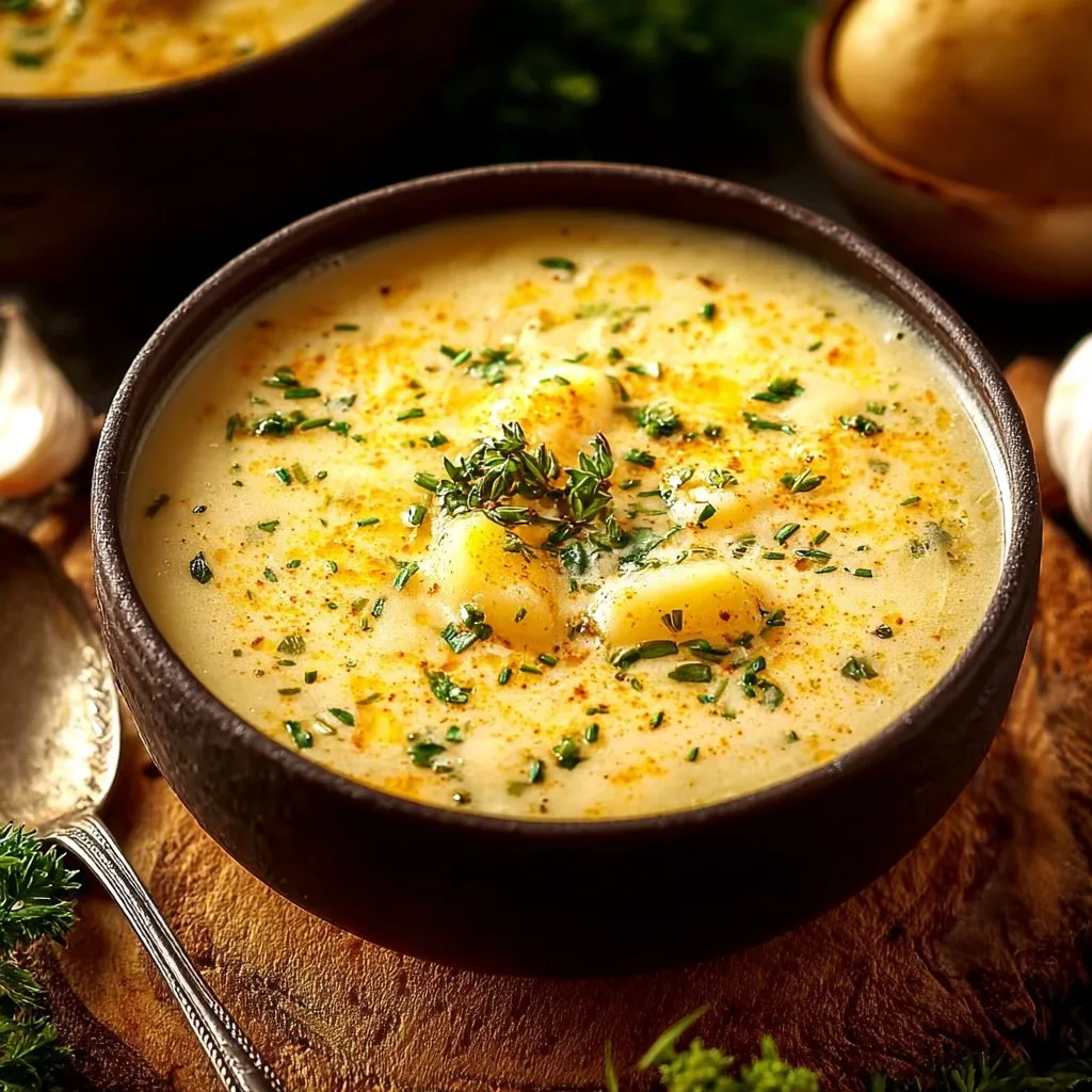 Homemade Cheddar Garlic Herb Potato Soup