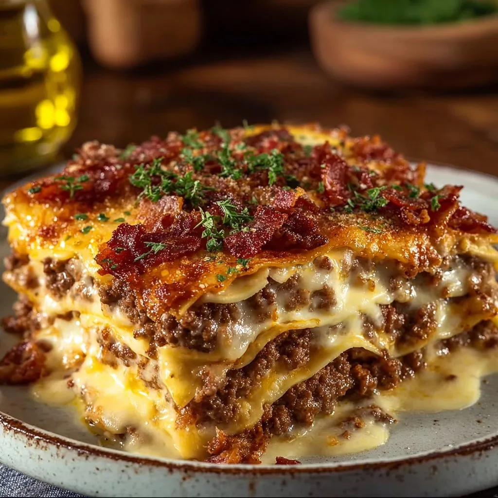 Parmesan Garlic Bacon Cheeseburger Lasagna