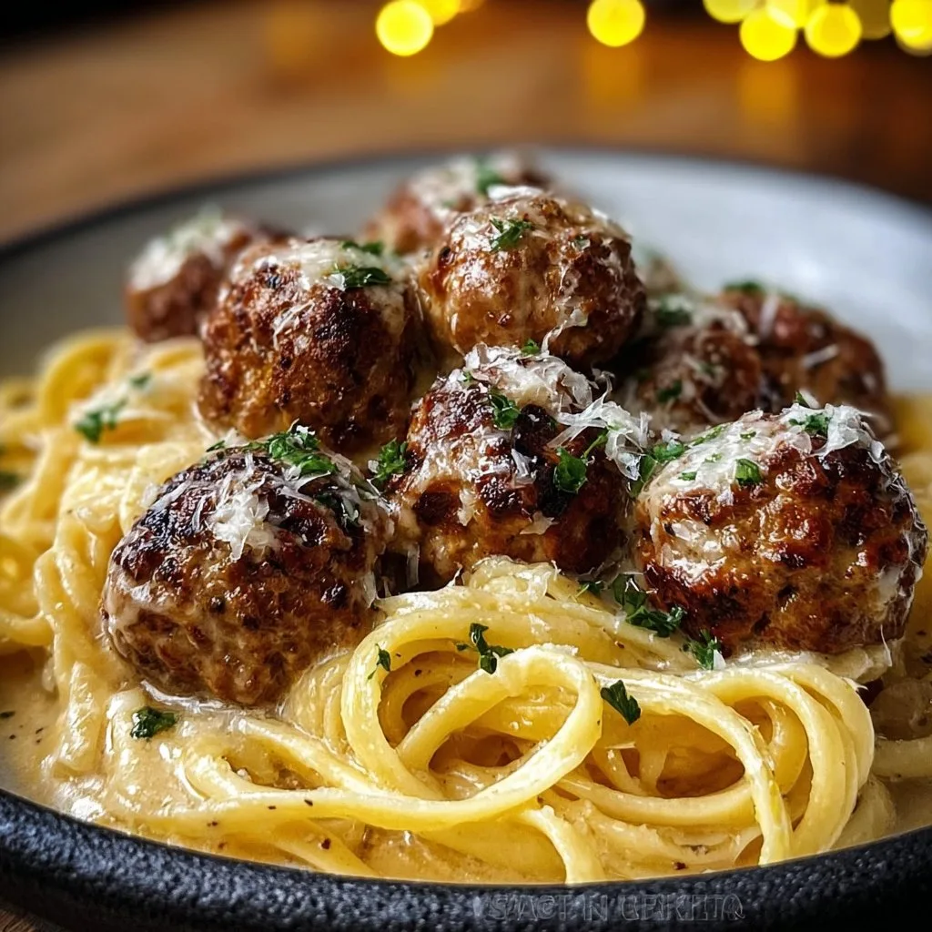 Easy Garlic Butter Meatballs with Parmesan Linguine