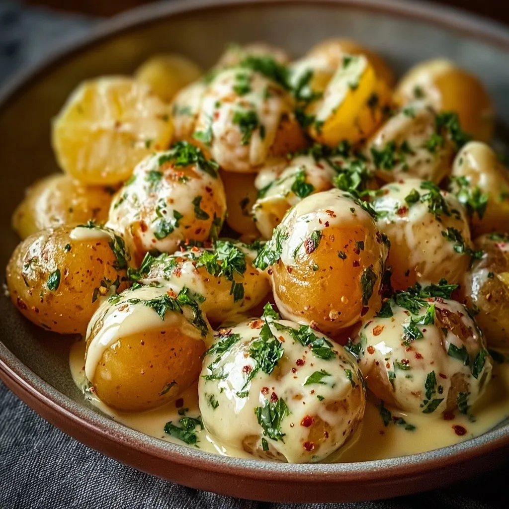Creamy Garlic Sauce Baby Potatoes