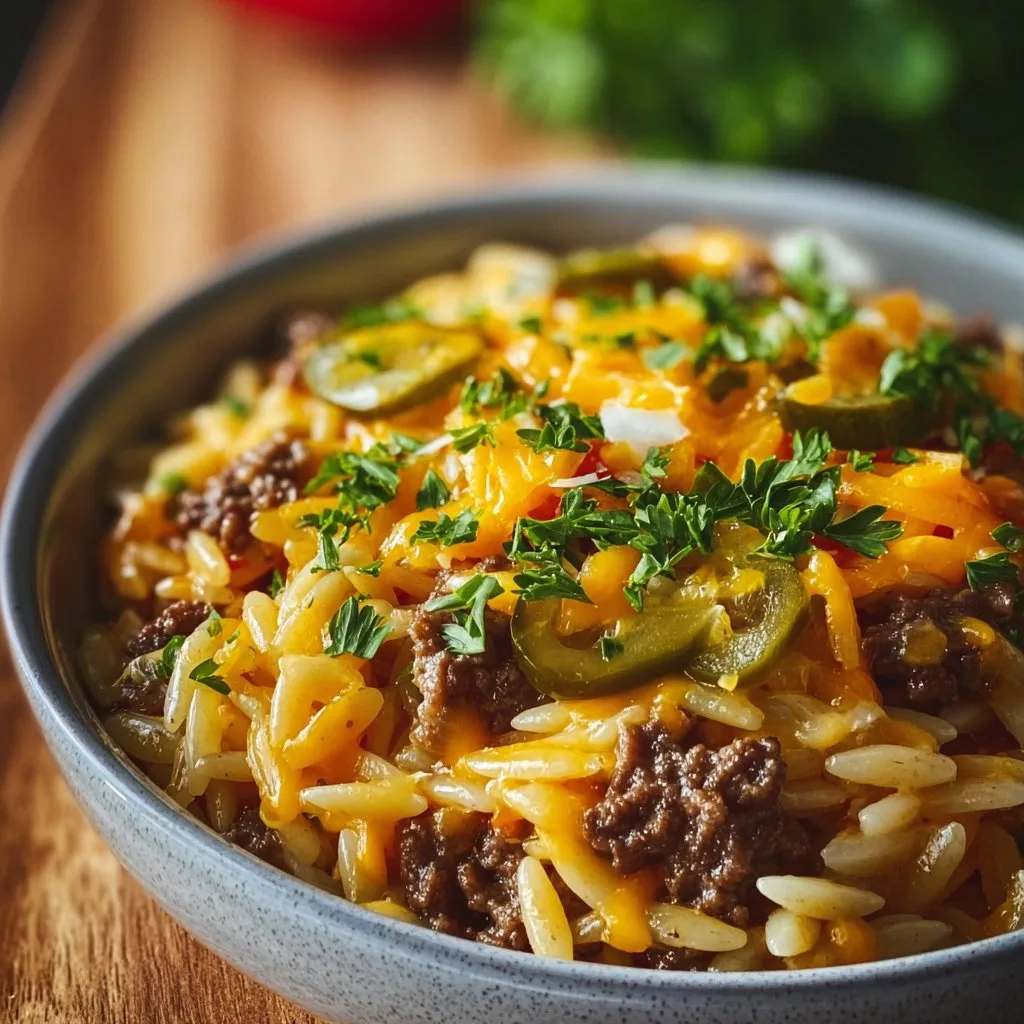 Cheeseburger Orzo Delight
