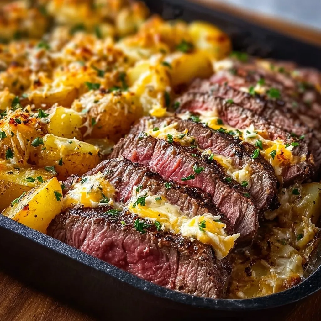 Garlic Butter Steak & Cheddar Potato Bake 4 Garlic Butter Steak & Cheddar Potato Bake