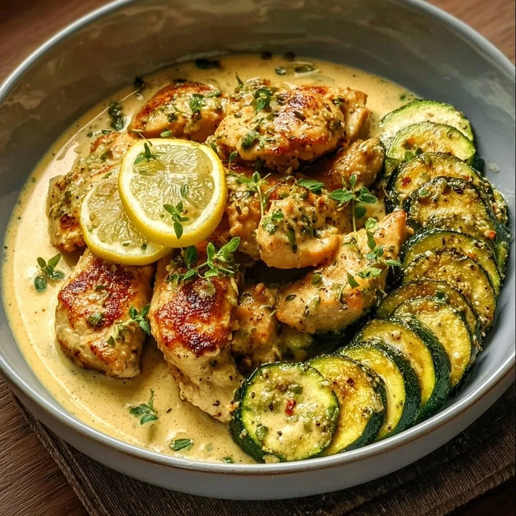 Creamy Lemon Butter Chicken with Crispy Zucchini Delight
