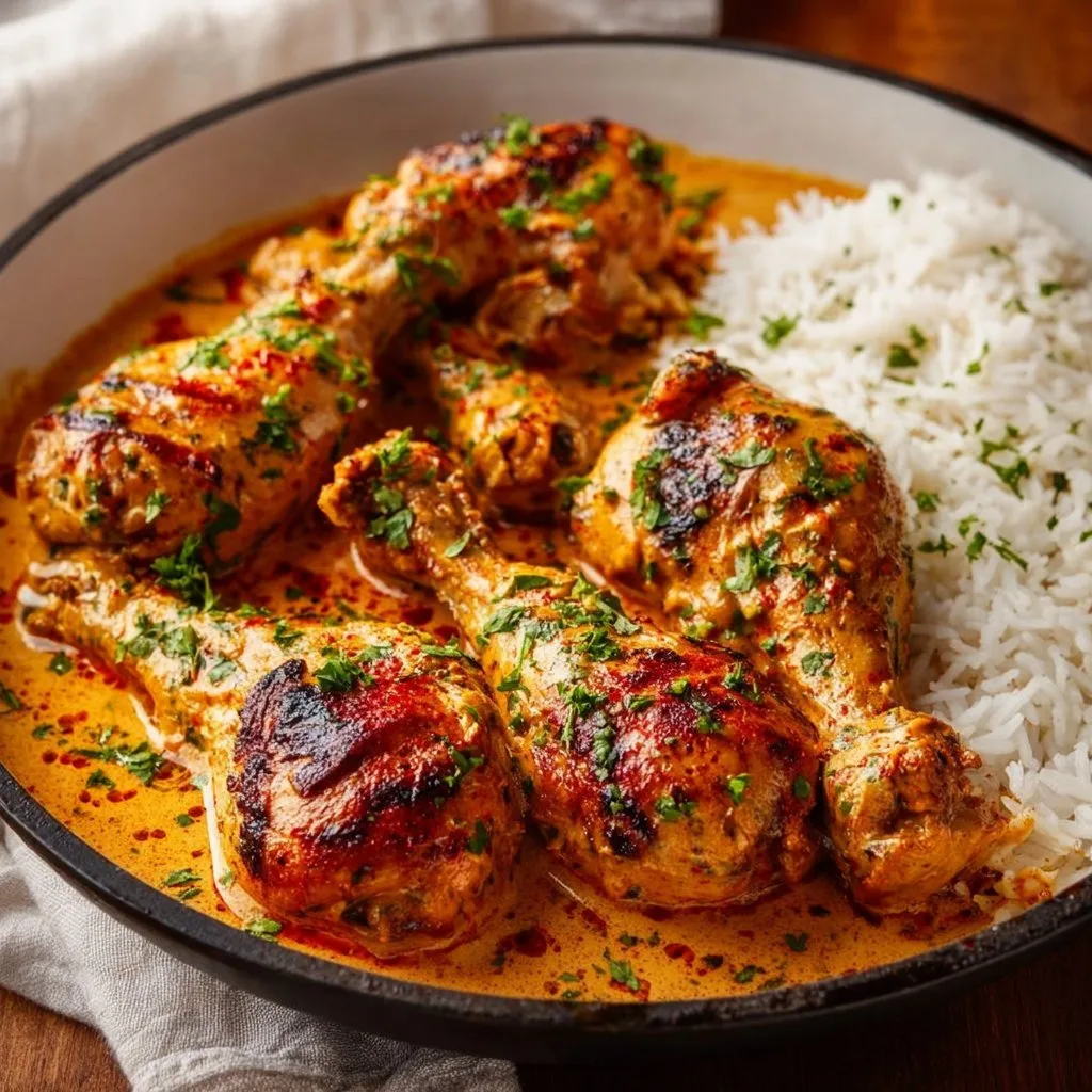 Creamy Paprika Chicken Drumsticks with Steamed Rice