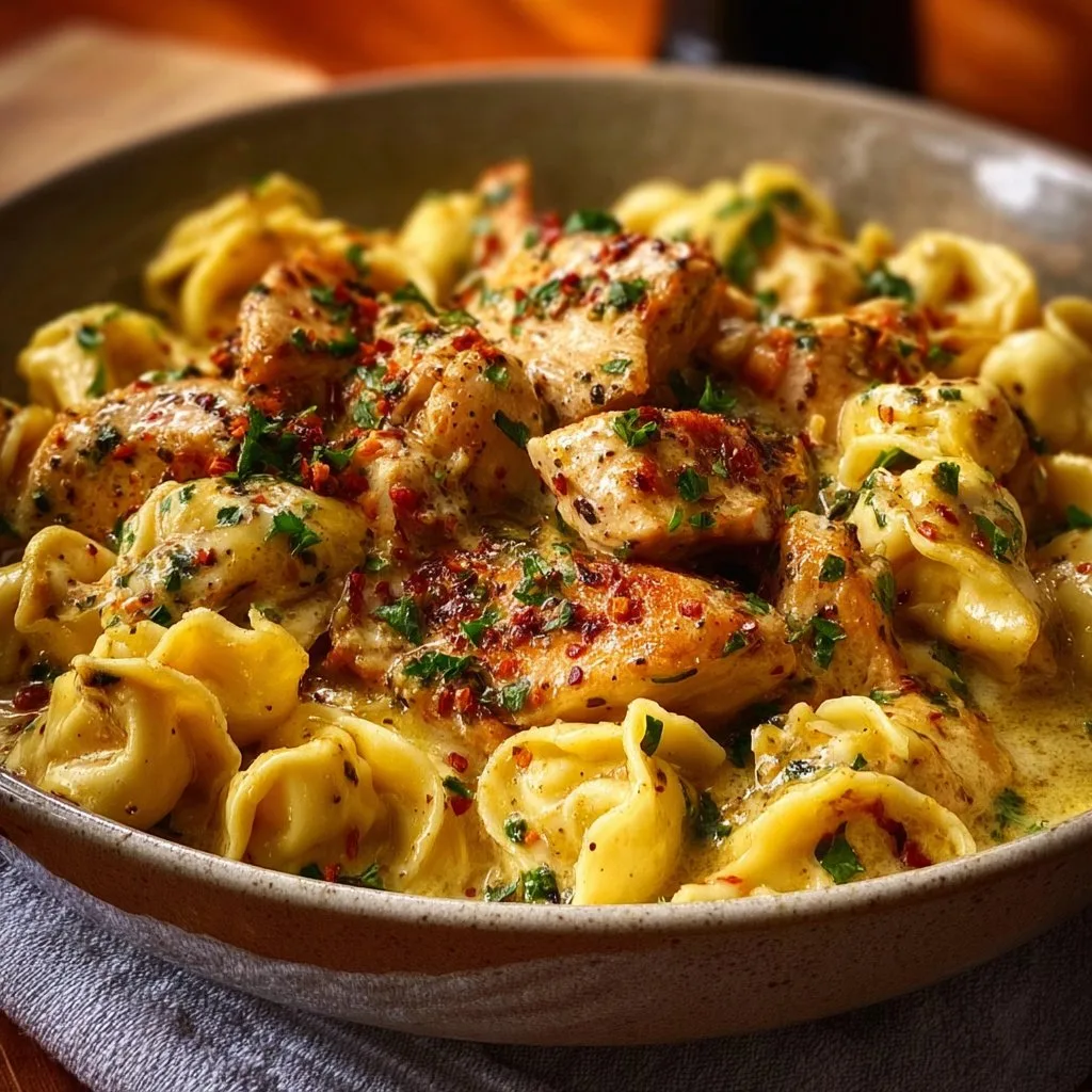 Cajun Chicken Tortellini with Garlic Sauce