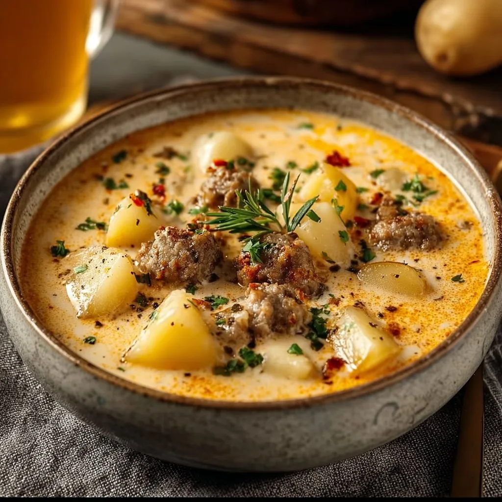 Indulgent Beer Cheese Potato Soup with Sausage Bliss