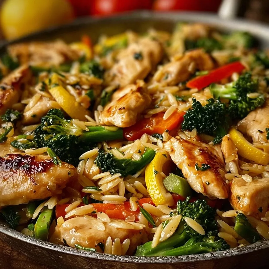 Lemon Chicken & Veggie Orzo Stir Fry