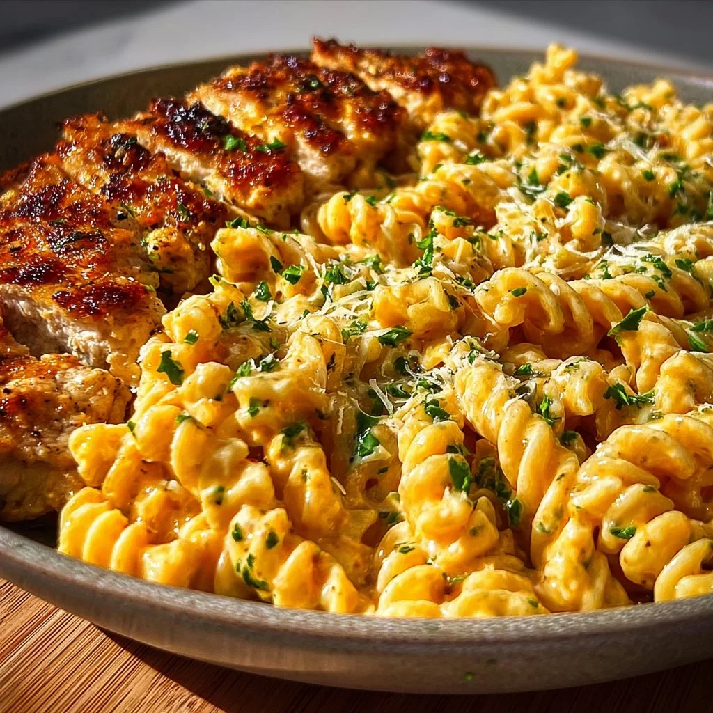 Cheesy Rotini with Garlic Parmesan Chicken Easy Pasta Dinner