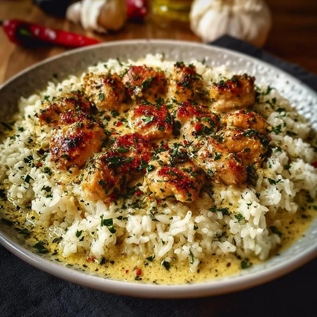 Chicken Scampi with Creamy Garlic Parmesan Rice