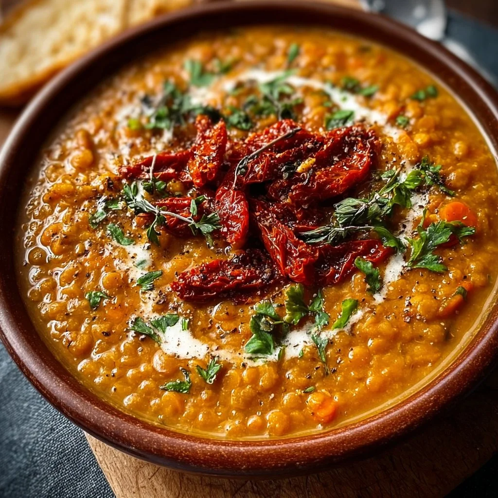 Creamy Lentil Sun-dried Tomato Soup