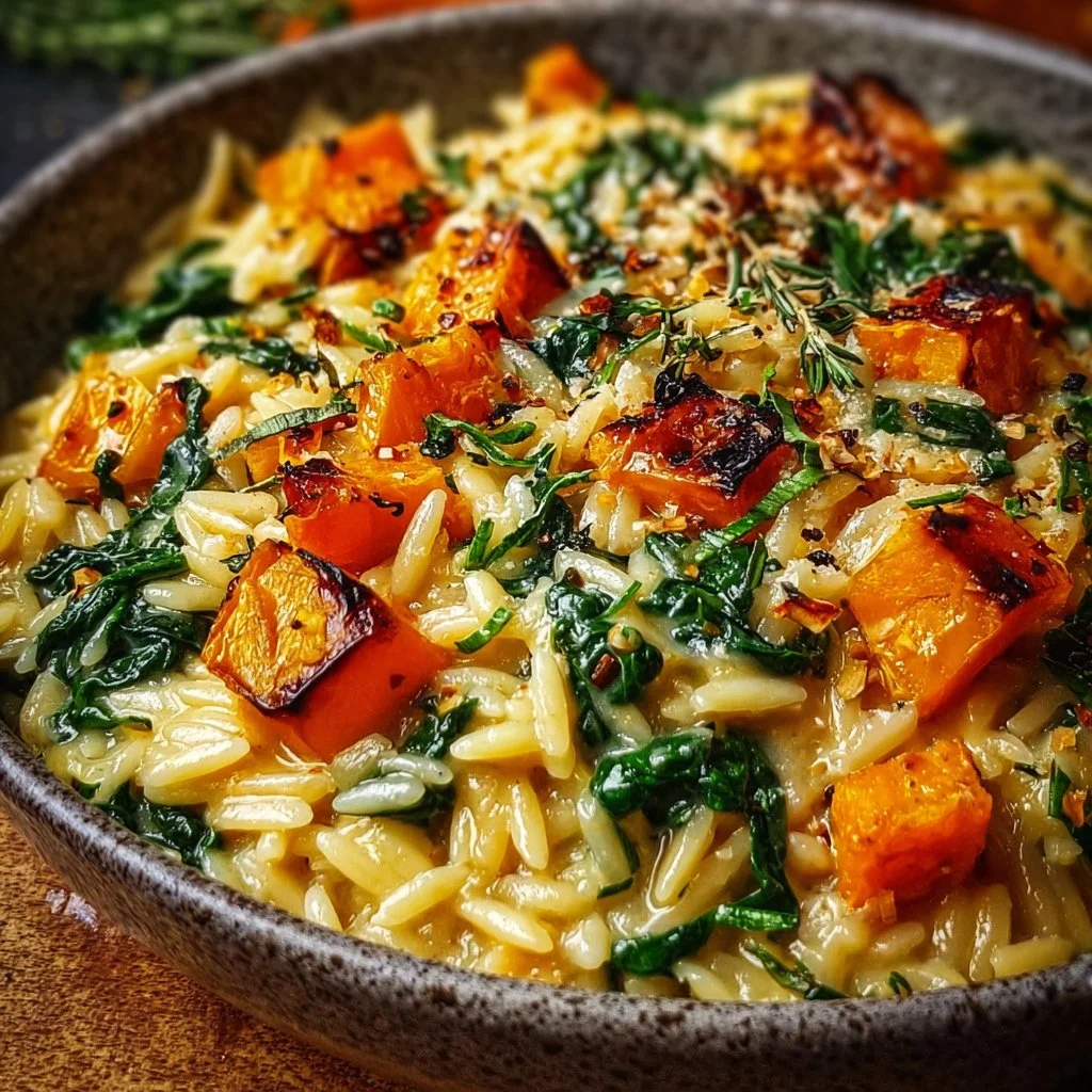 Creamy Orzo with Roasted Butternut Squash and Spinach