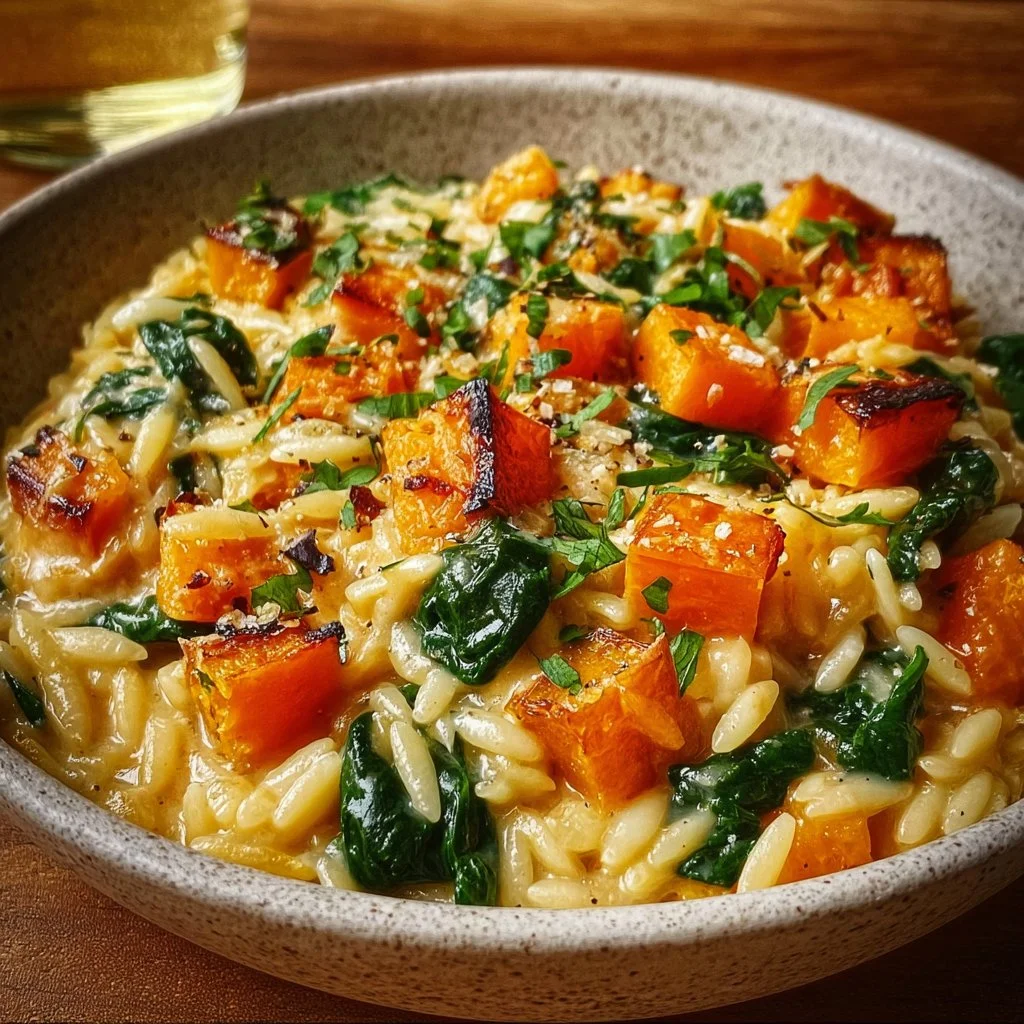 Creamy Orzo with Roasted Butternut Squash and Spinach