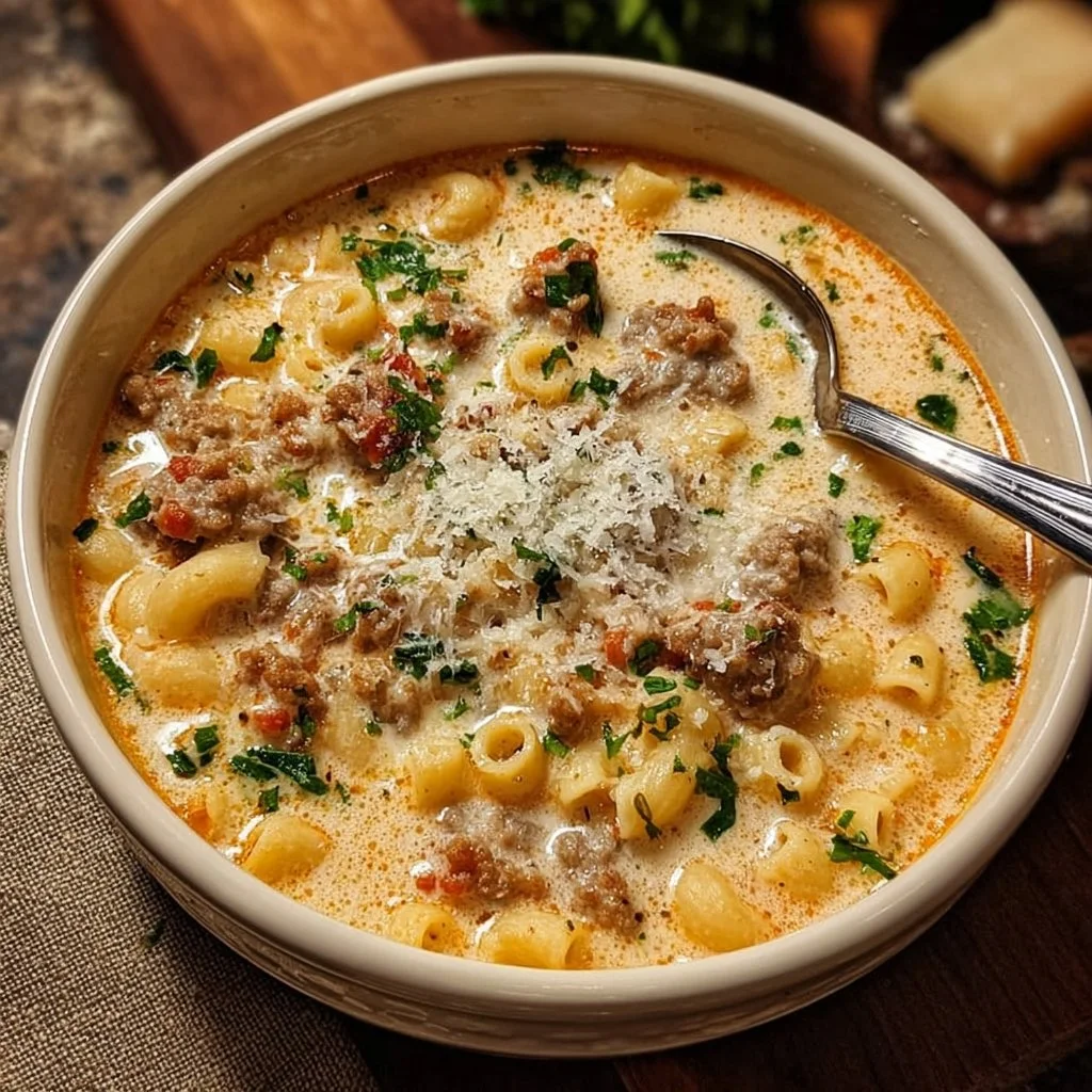 Creamy Parmesan Italian Sausage Ditalini Soup