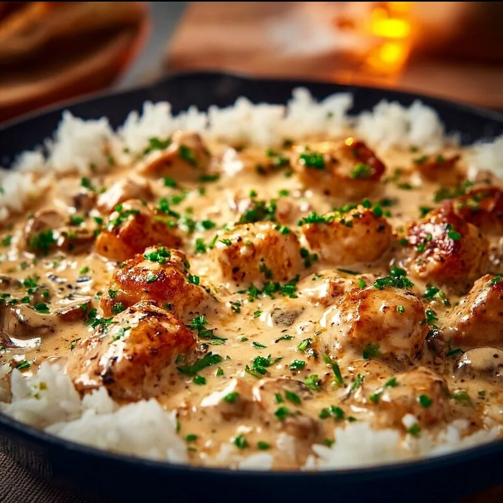 Creamy Smothered Chicken and Rice Skillet