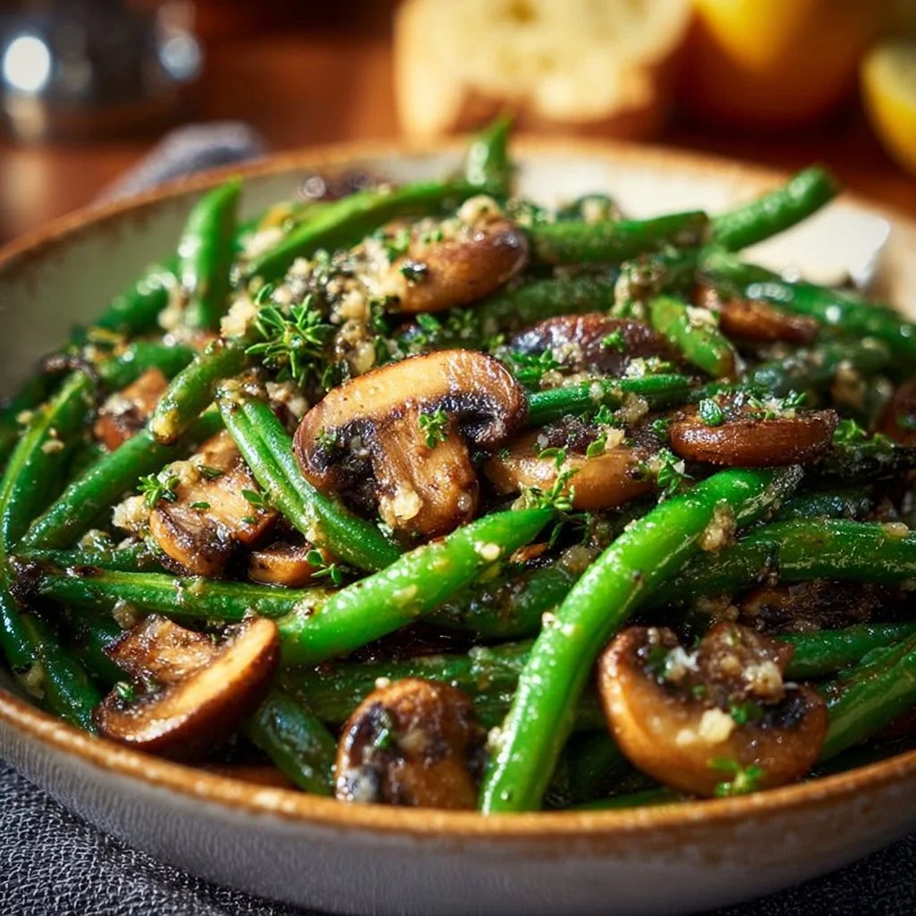 Garlic Butter Sautéed Green Beans and Mushrooms