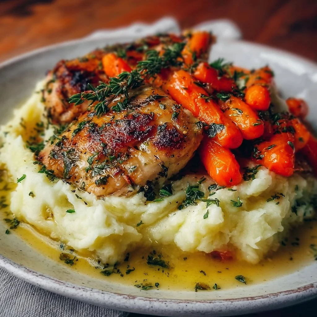 Garlic Herb Chicken with Mashed Potatoes and Glazed Carrots