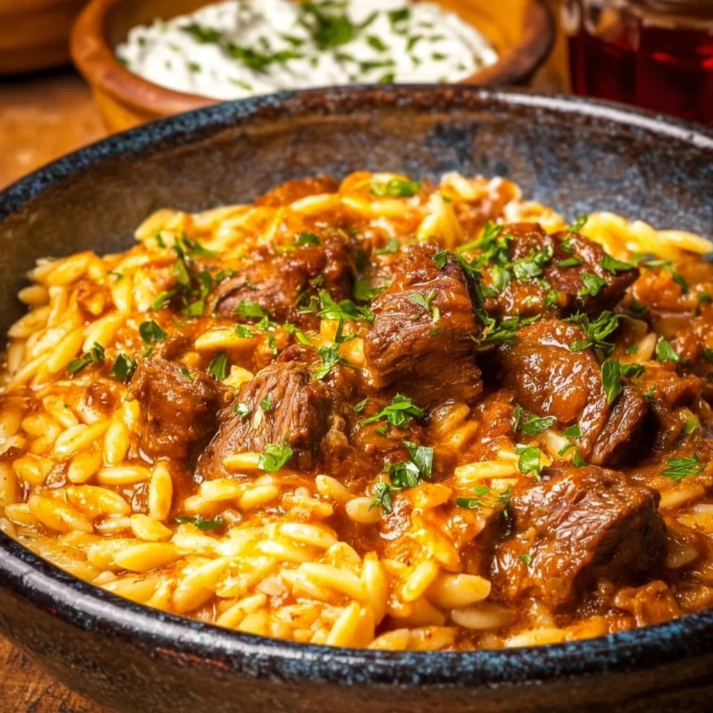 Easy Giouvetsi 3 Giouvetsi in English is "Giouvetsi." It refers to a traditional Greek dish, often made with orzo pasta and meat, typically cooked in a pot. There isn't a direct translation for the title, as it is a specific name for the dish.
