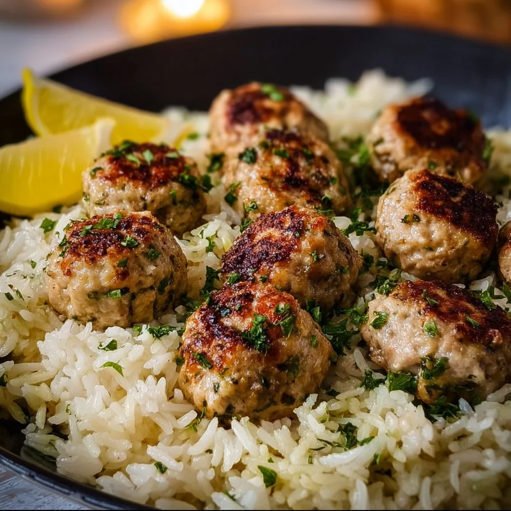 Greek Turkey Meatballs with Lemon Herb Rice